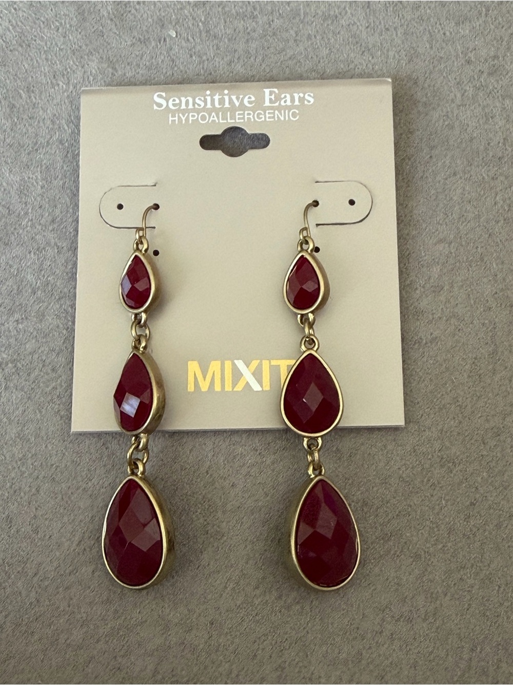 Mixit Gold-Tone Red Teardrop Drop Earrings - Sensitive Ears